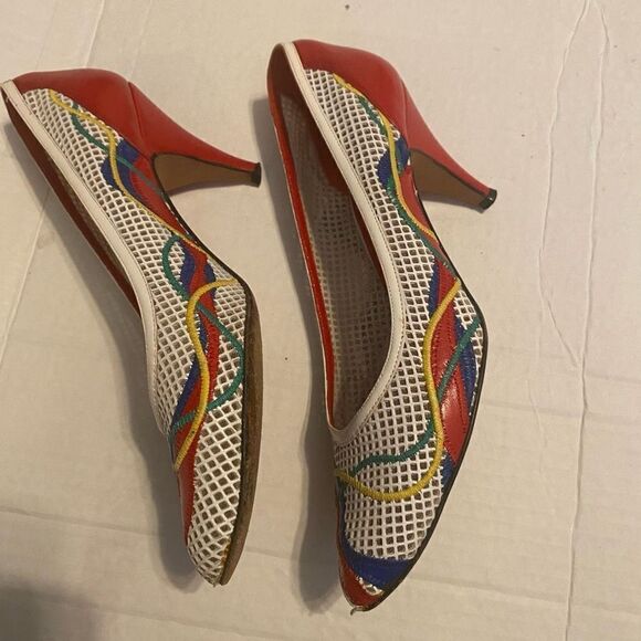 CARLOS FALCHI For Neiman Marcus Women’s Open Weave Multicolored Heels 6.5N - Picture 6 of 8